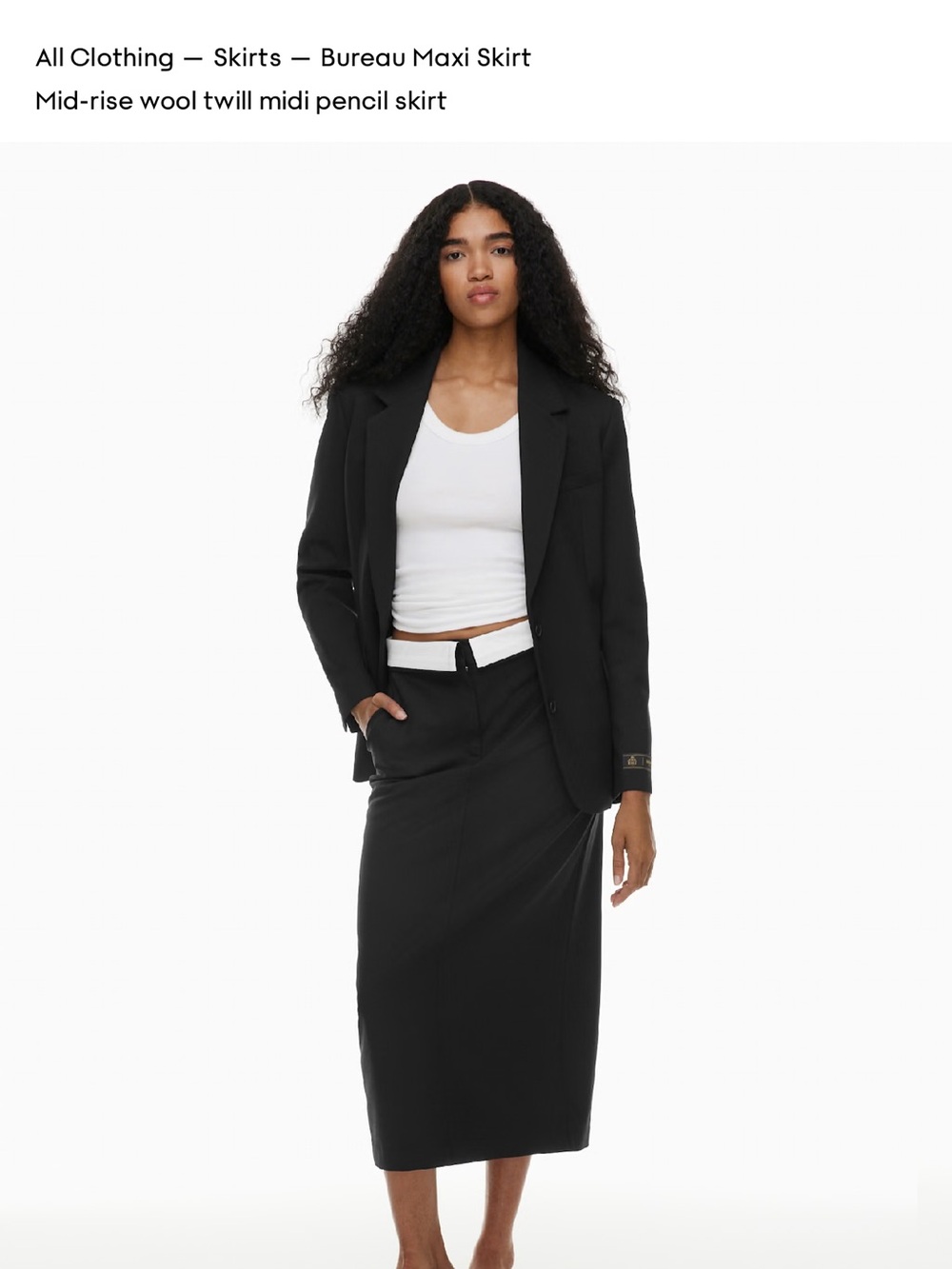 Aritzia Black Midi Pencil Skirt — Sleek Wool Blend